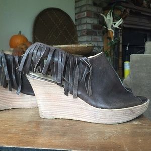 Strenesse Blue Platform Wedge Leather Sandals